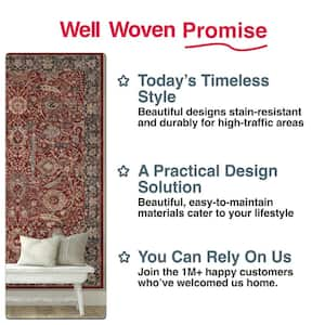 Asha Liana Vintage Oriental Red 5 ft. 3 in. x 7 ft. 3 in. Machine Washable Area Rug