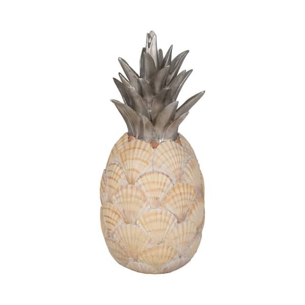 Liv & Skye Ivory 5 in. x 12 in. Resin Seashell Pineapple Sculpture