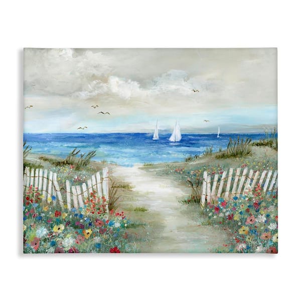 Gorgeous Traditional Beach Scene by Nan Unframed Graphic Art Print Coastal 30 in. x 24 in.