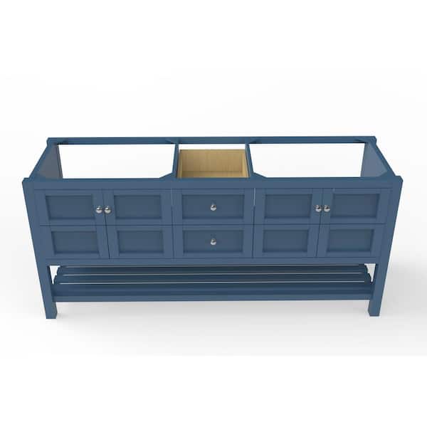 castellousa Alicia 71.25 in. W x 21.75 in. D x 32.75 in. H Bath Vanity Cabinet without Top in Matte Blue with Chrome Knobs