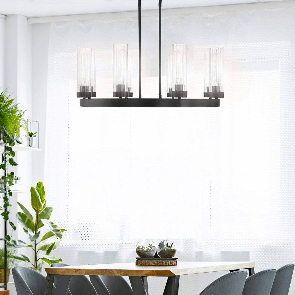 Braden Iron Graphite 8-Light Industrial Chic Chandelier with Clear Ribbed Glass