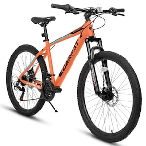 26 in. Wheels Mountain Bike Carbon Steel Frame Disc Brakes Thumb Shifter Front Fork Bicycles, Orange