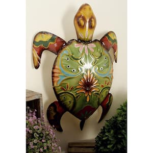 19 in. x  3 in. Metal Multi Colored Indoor Outdoor Turtle Wall Decor
