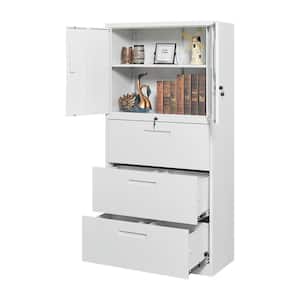 31.5 in. W x 65.35 in. H x 15.75 in. D Metal Storage Garage Freestanding Cabinet 2 Doors and 3 Drawer in White