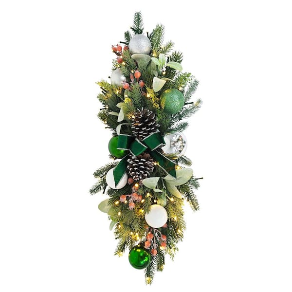 28 in. Pre-Lit Battery-Operated Adorned Artificial Christmas Swag