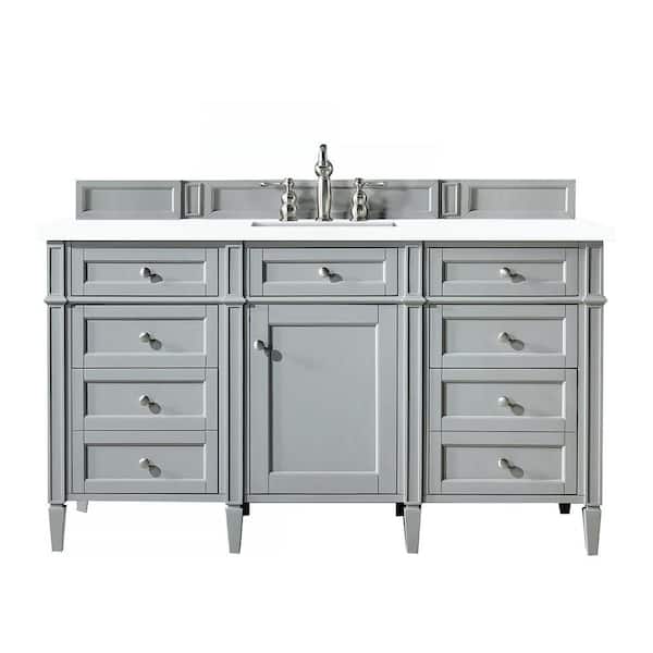 James Martin Vanities Brittany 60 in. W x 23.5 in.D x 34 in. H Single Bath Vanity Urban Gray with Quartz Top in Classic White