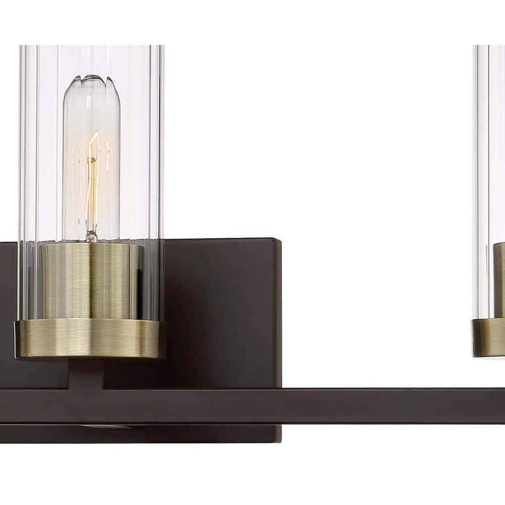 Aged Bronze and Brass 3-Light Cylinder Vanity Fixture
