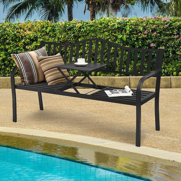 Outdoor bench with table in online middle