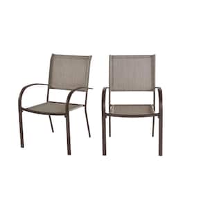 Mix and Match Stationary Stackable Steel Split Back Sling Outdoor Patio Dining Chair in Riverbed Taupe Tan (2-Pack)