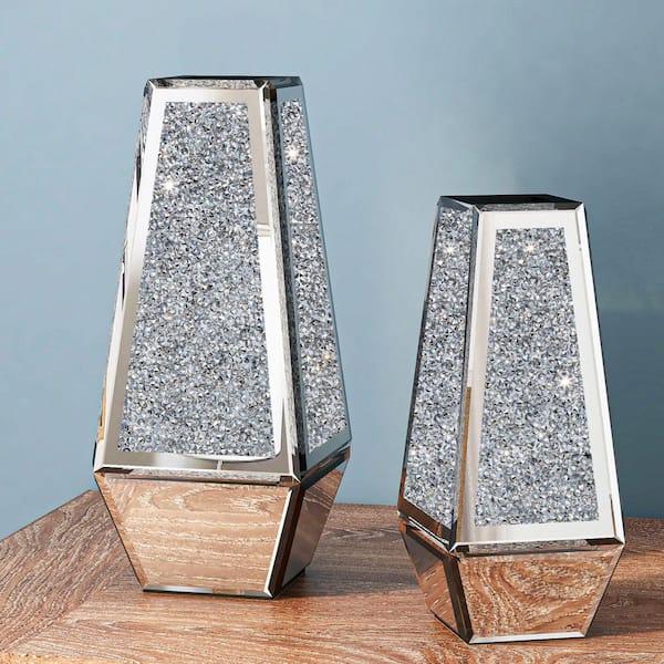 THKSHOUZ 11.6 in. Silver Glass Urn Decorative Vase