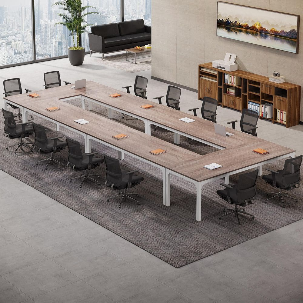 Moronia 78.74in. 6 Pieces Grey & White Conference Room Table, Long Office Desk, Seminar Meeting Table Desk for Boardroom price history on PriceWatchPro
