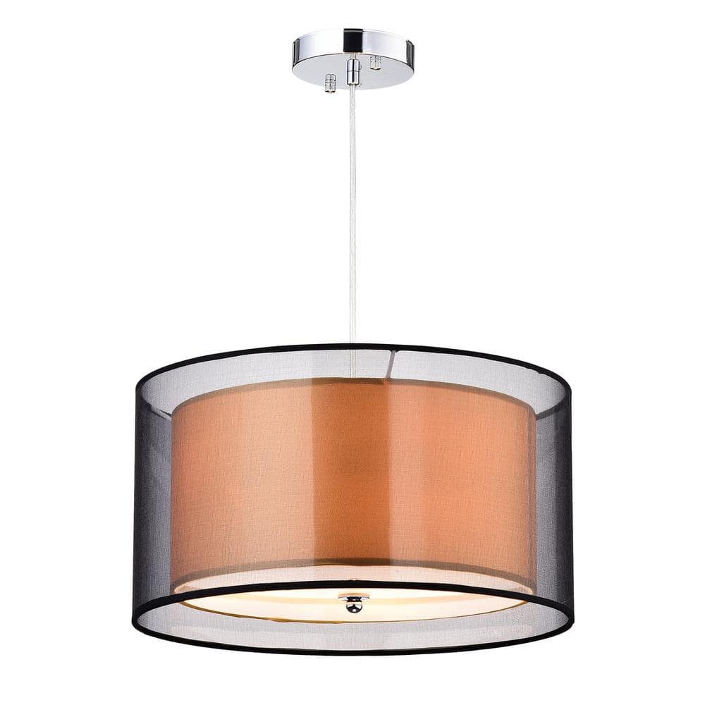 Fabiola 18" Black and Silver Minimalist Crystal Drum Pendant Light