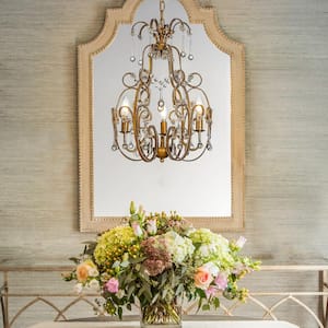3-Light 16 in. Mid-Century Antique Gold Traditional Candle Style Chandelier with Glass Droplets