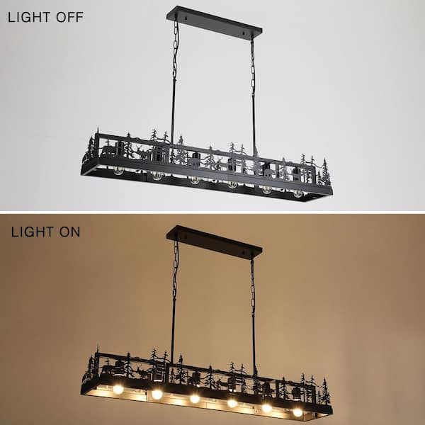 JUSHENG 6-Light Black Farmhouse Linear Chandelier Ambient Rustic