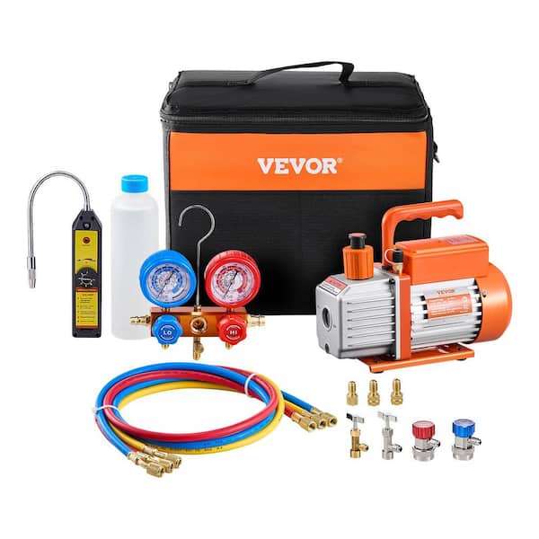 HVAC Air Vacuum Pump 1/4 HP 4.5 CFM AC Vacuum Pump Gauge Set 1-Stage Rotary Vane with Hose Carry Bag for R134a R410a