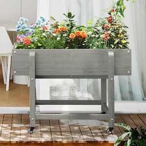 39 in. x 20 in. x 28 in.Gray Plastic Raised Garden Bed Mobile Elevated Planter Box with Lockable Wheels and Liner