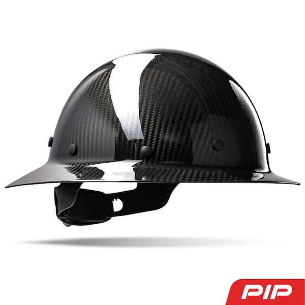 Dynamic Wolfjaw Glossy Black Type 1-Class C Full Brim Black Carbon Fiber Hard Hat with 8-Point Rachet Suspension