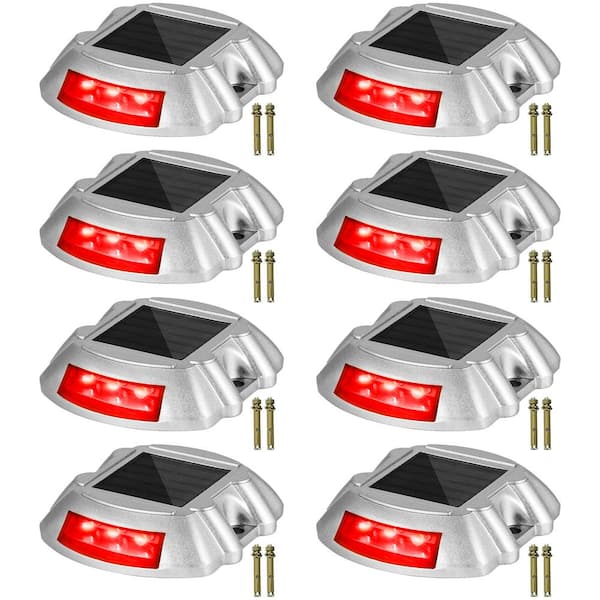 VEVOR Solar Dock Lights Marine 8-Pack Outdoor Waterproof Wireless 6 LEDs Driveway Lights w/ Screw for Deck Dock Driveway, Red