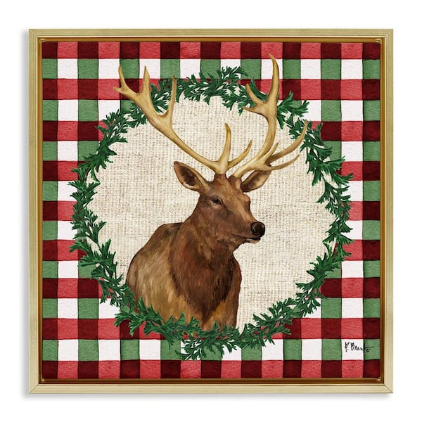 Stupell Industries Plaid Holiday Elk by Paul Brent Gold Floater Frame Animal Graphic Art Print 25 in. x 25 in.