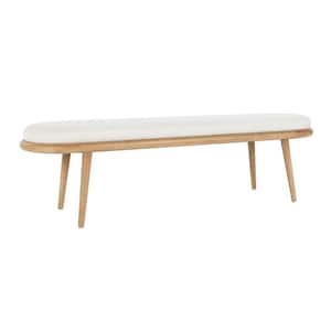 60 in. White and Brown Backless Bedroom Bench with Wooden Frame