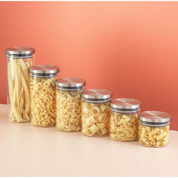 JoyJolt 6-Piece Set of Borosilicate Glass Jars with Stainless Steel Lids