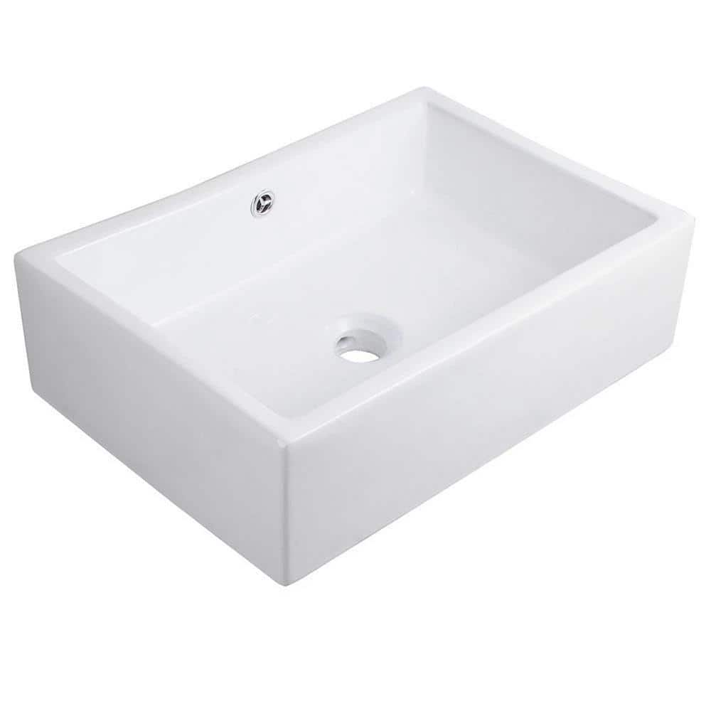Matte Black and White Rectangular Ceramic Vessel Sink