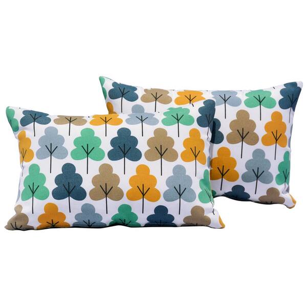 HOOOWOOO Sophia 17.7 in. x 11.8 in. Tree Pattern Polyester Rectangular Outdoor Lumbar Pillow (2-Pack)