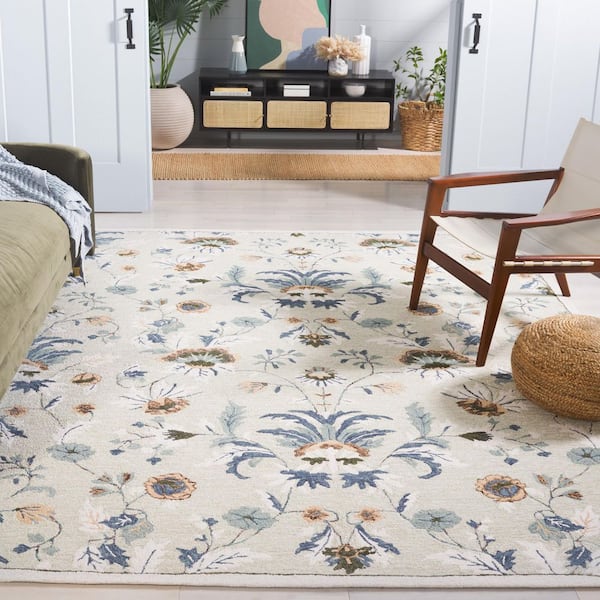 Blossom 8 ft. x 10 ft. Sage/Blue Floral Abstract Area Rug