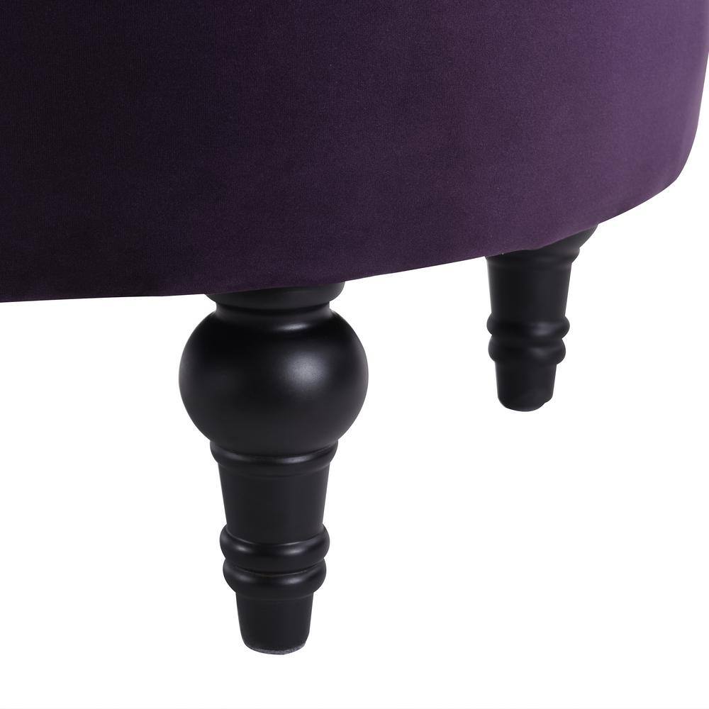 Purple Velvet Tufted Round Ottoman with Nailhead Accents