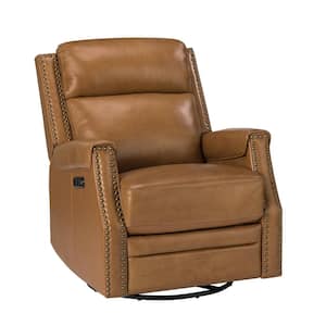 Leonhard Camel Transitional Electric Genuine Leather Rocking Recliner Nursery Chair with Nailhead Trims
