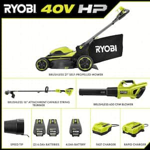 40V HP Brushless 21 in. Cordless Battery Walk Behind Self-Propelled Mower, Blower & Trimmer-(3) Batteries & (2) Chargers