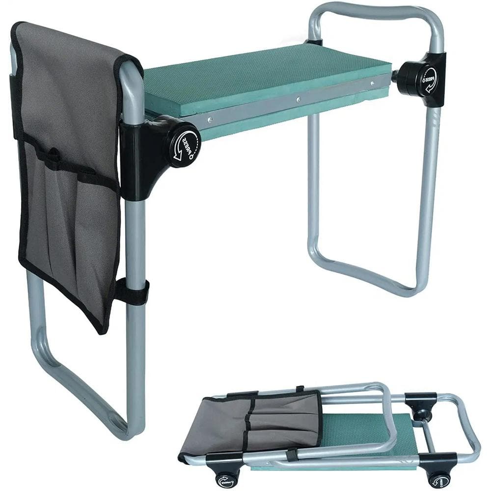 Metal Garden Stool, Garden Kneeler and Seat Stool, Foldable with Tool Pocke