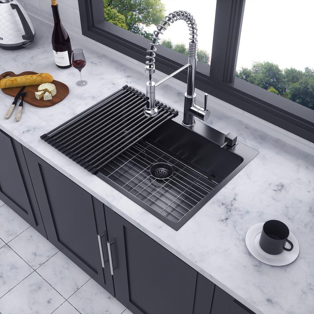 33'' Black Stainless Steel Single Bowl Drop-In Kitchen Sink