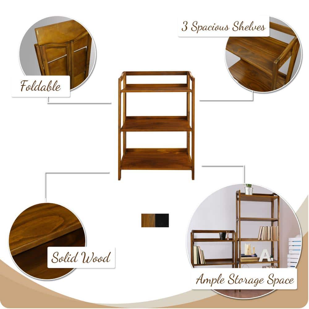 Warm Brown Solid Wood 36" Folding Bookcase with Doors