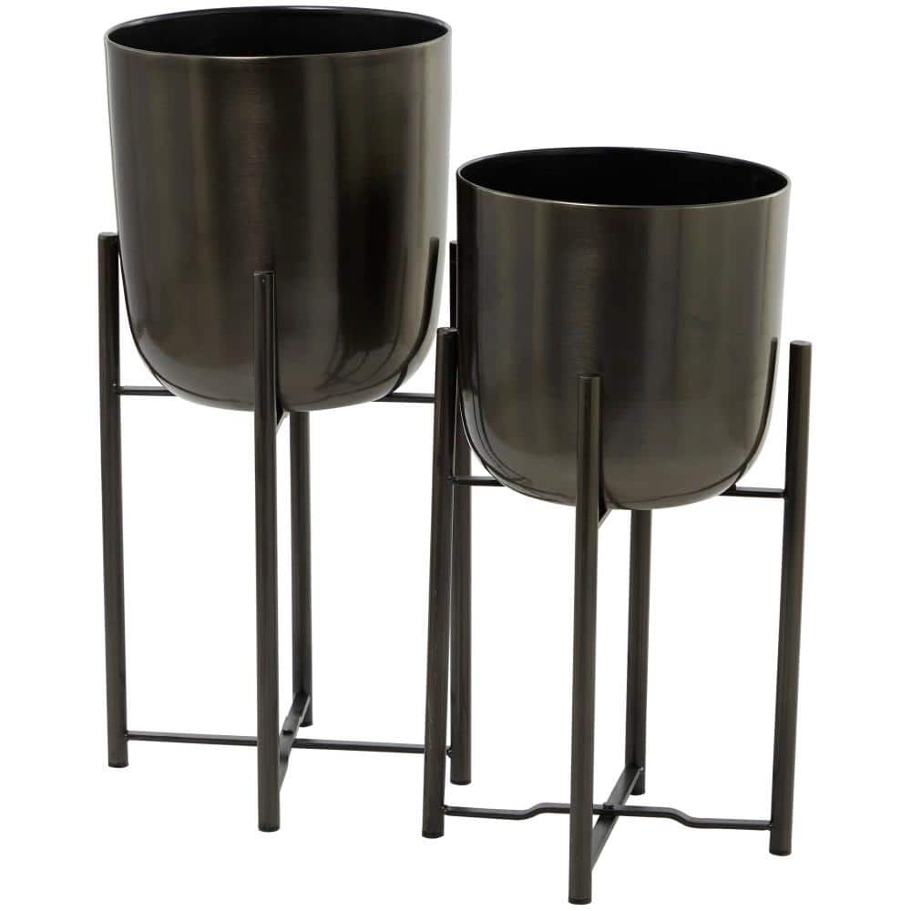 Set of 2 Black Iron Indoor/Outdoor Planters with Stands