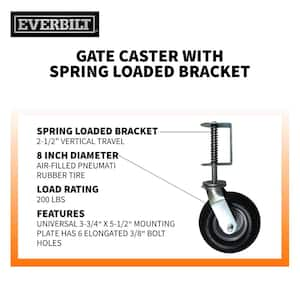 8 in. Black Rubber and Steel Pneumatic Swivel Gate Caster with Spring-Loaded Bracket and 200 lbs. Load Rating (2-Pack)