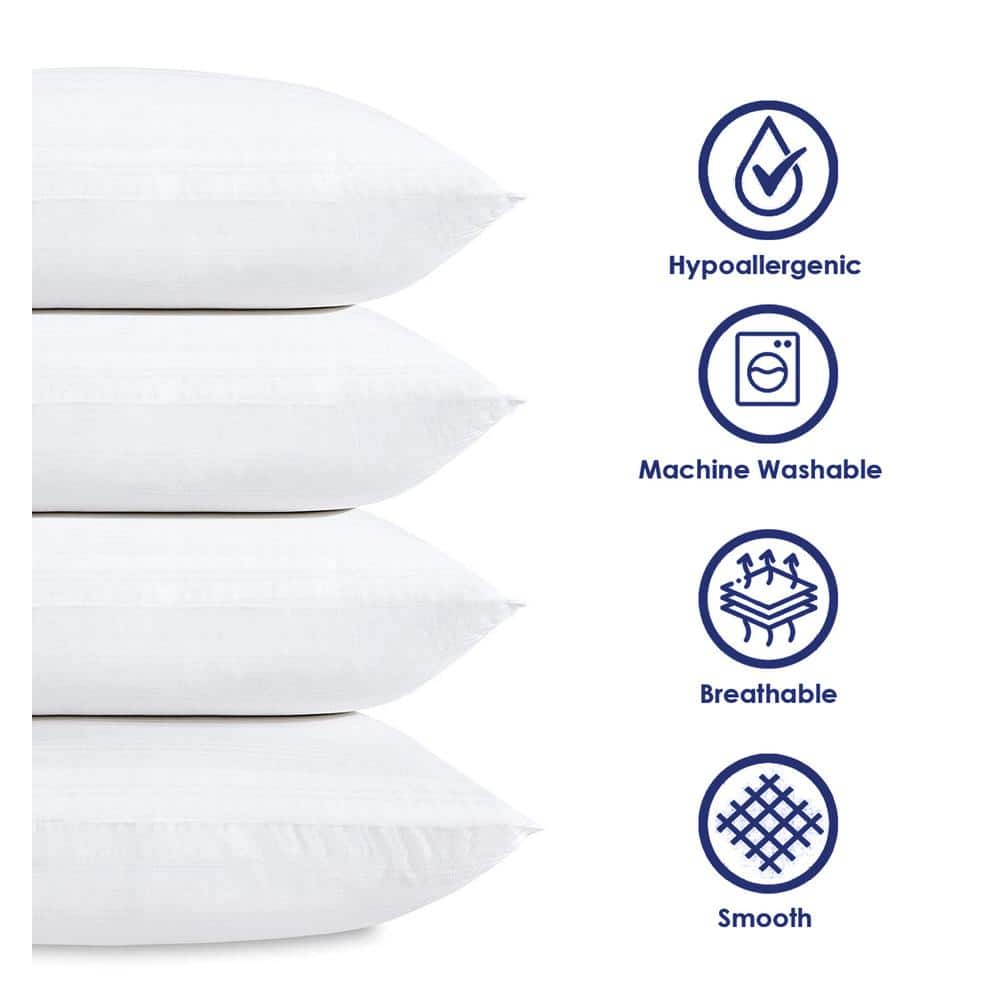 Standard White Hypoallergenic Polyester Bed Pillows, 4-Pack