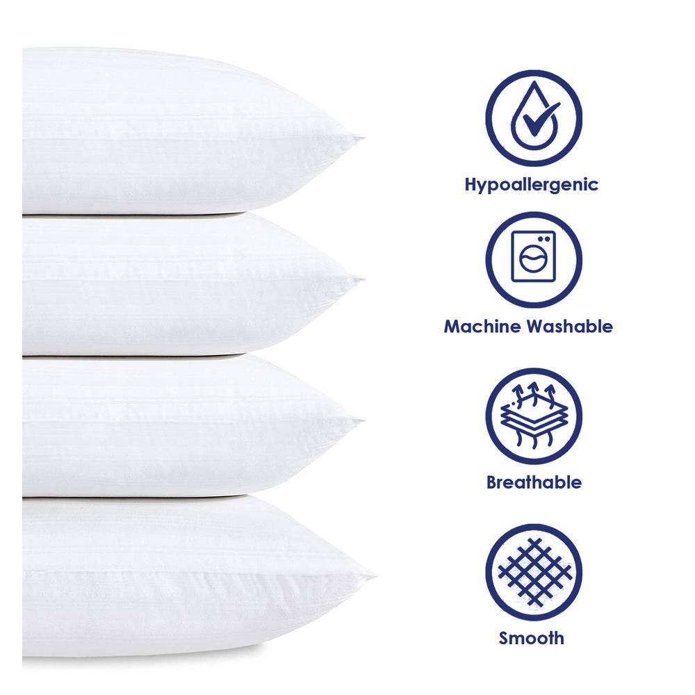 Queen Size Hypoallergenic Plush Polyester Bed Pillows, 4-Pack