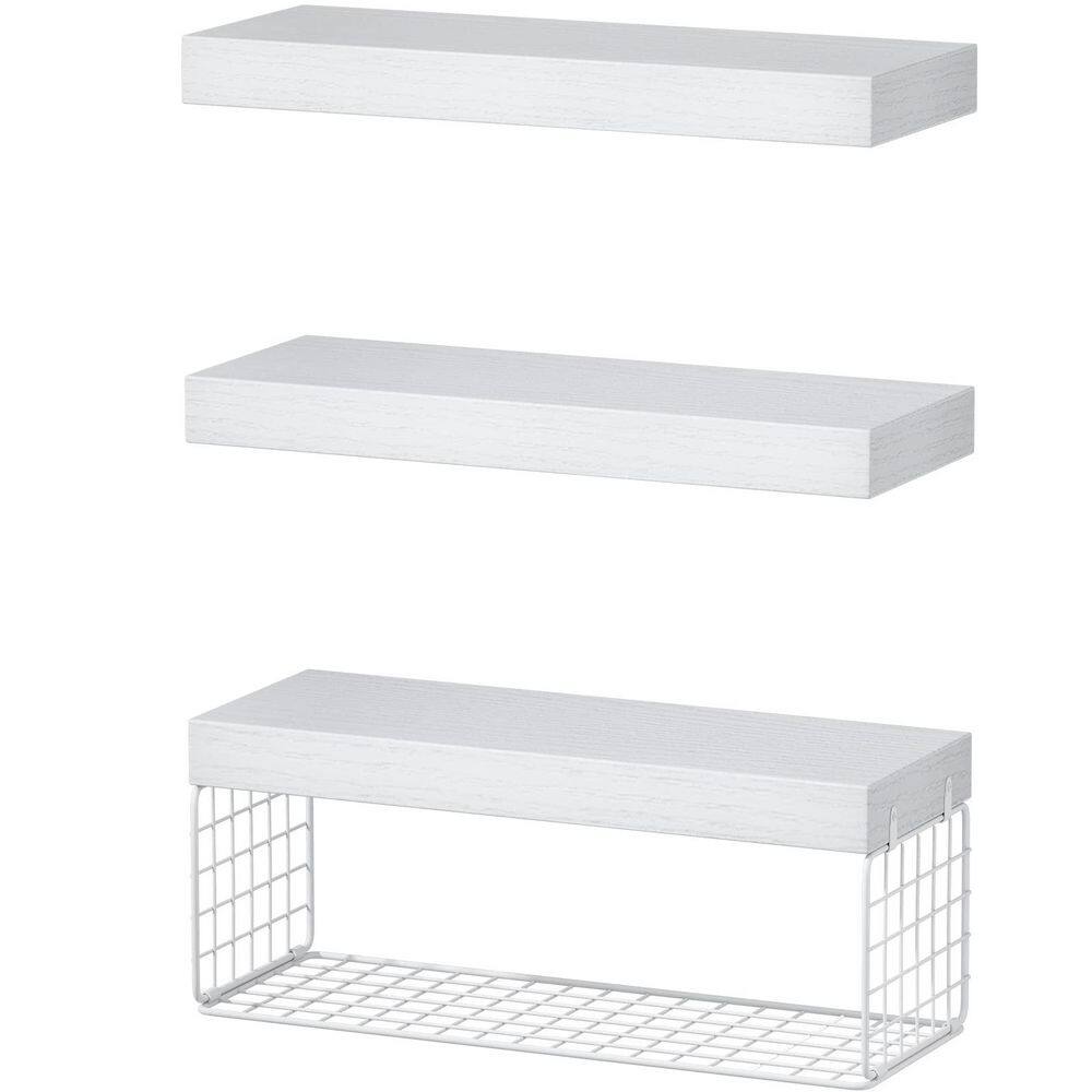 3-Pack Farmhouse Wall Mounted Bathroom Trays Bathroom Over-Toilet Floating Shelves with Toilet Paper Storage in White
