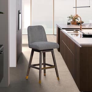 Amalie 41.5 in. Grey Oak Swivel Bar Stool with Grey Fabric Seat