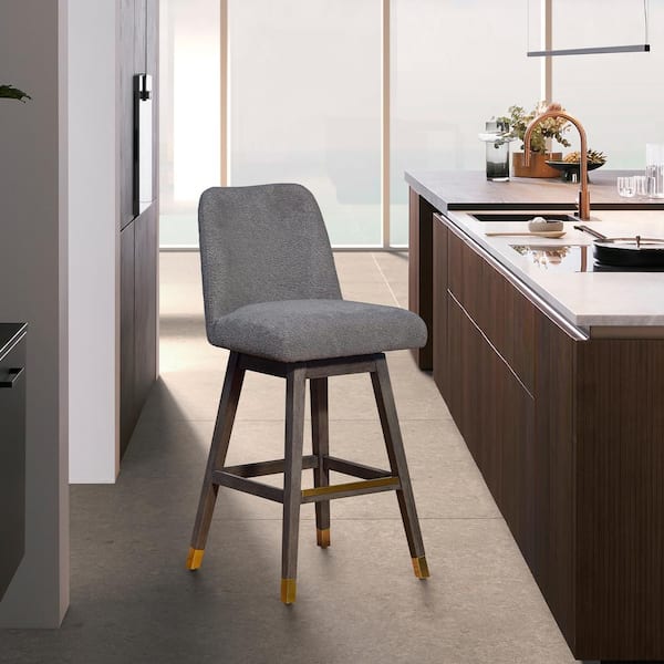 Armen Living Amalie 41.5 in. Grey Oak Swivel Bar Stool with Grey Fabric Seat