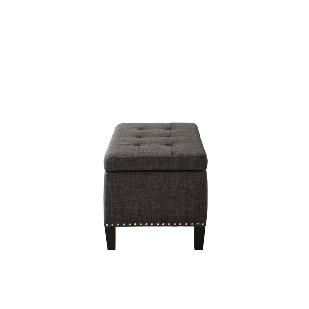 Charcoal Tufted Top Storage Ottoman with Nailhead Trim