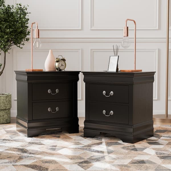 Furniture of America Burkhart Black 2-Drawer 21.63 in. W Nightstand - Set of 2