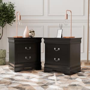 Burkhart Black 2-Drawer 21.63 in. W Nightstand - Set of 2