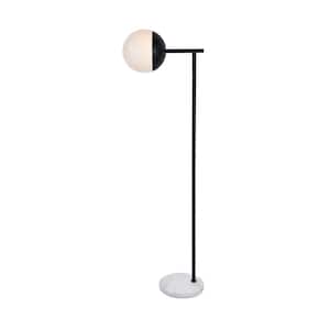 Timeless Home 50.5 in. H 1-Light Black and Frosted White Metal Indoor Floor Lamp