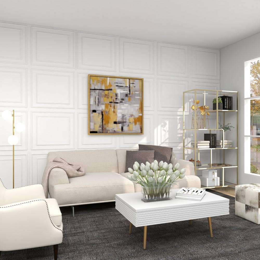 Gold and Gray Abstract Canvas Wall Art with Gold Frame, 40" x 40"