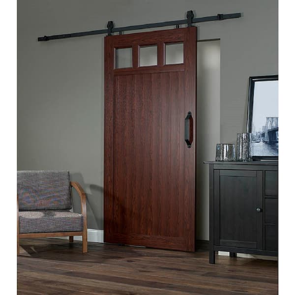 42 in. x 84 in. Millbrooke Cherry 3-Lite Acrylic Pane PVC Sliding Barn Door and Hardware Kit - Door Assembly Required