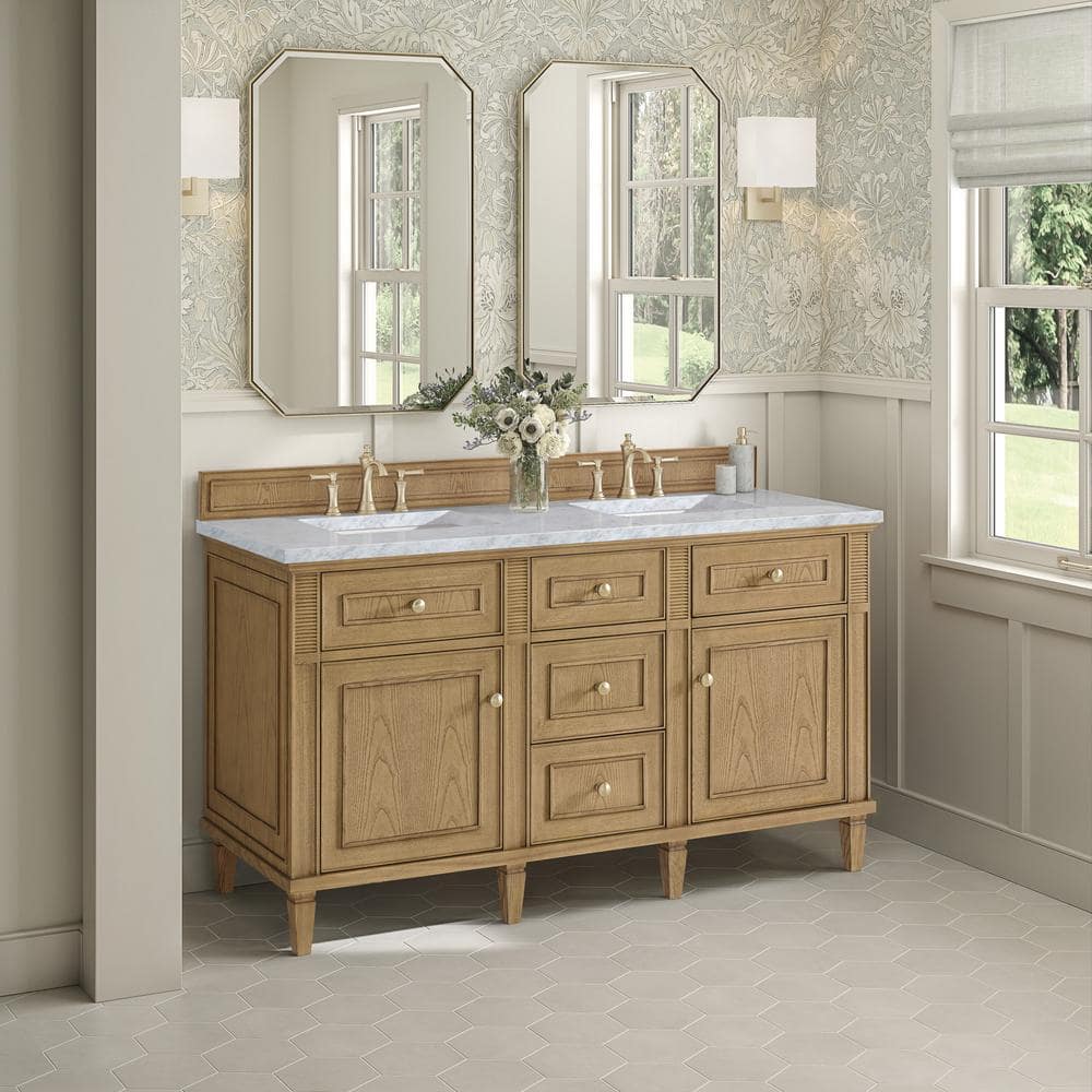 Lorelai 60.0 in. W x 23.5 in. D x 34.06 in. H Double Bathroom Vanity in Light Natural Oak with Carrara White Marble Top