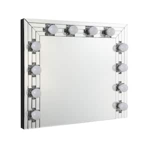 Noralie 32 in. x 28 in. Modern Rectangle Framed Wall Decorative Mirror with Lighting