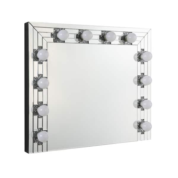 Acme Furniture Noralie 32 in. x 28 in. Modern Rectangle Framed Wall Decorative Mirror with Lighting